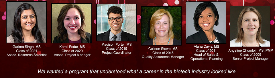 image of six alumni panelists ranging from the class of 2021 to as far back as the class of 2009